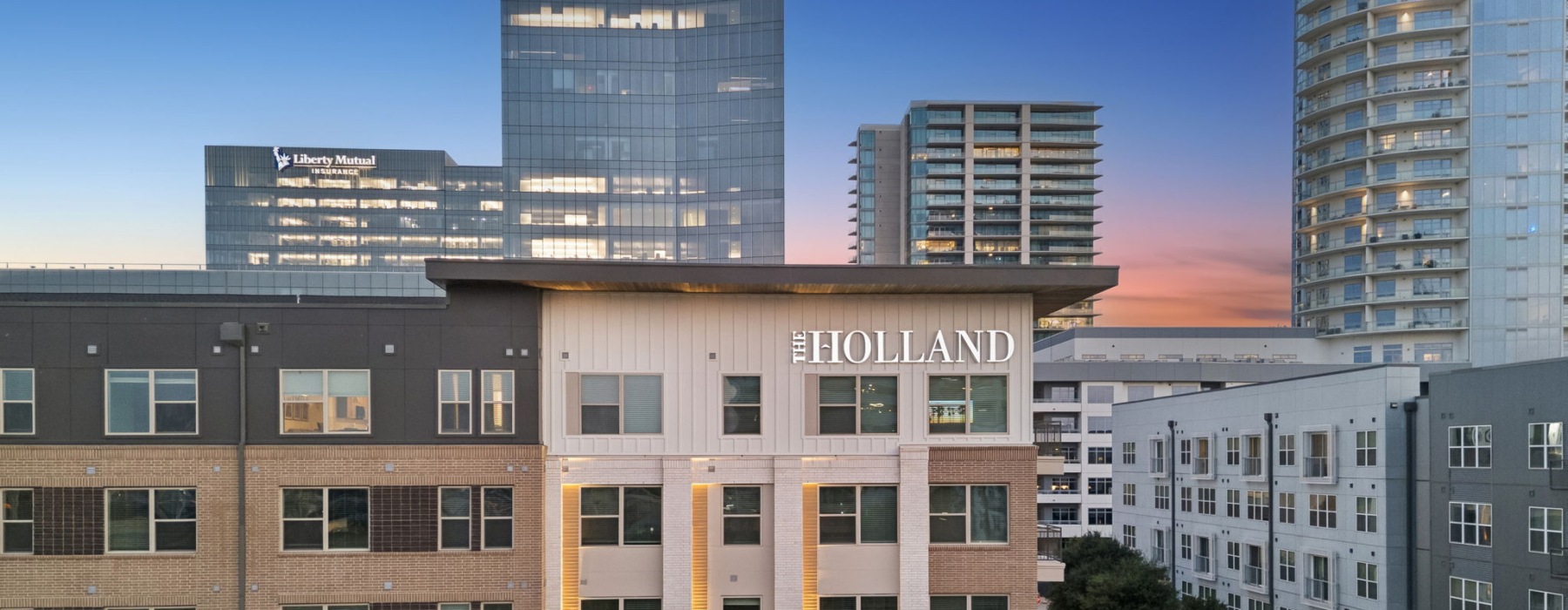 Exterior apartment view of The Holland's apartment community