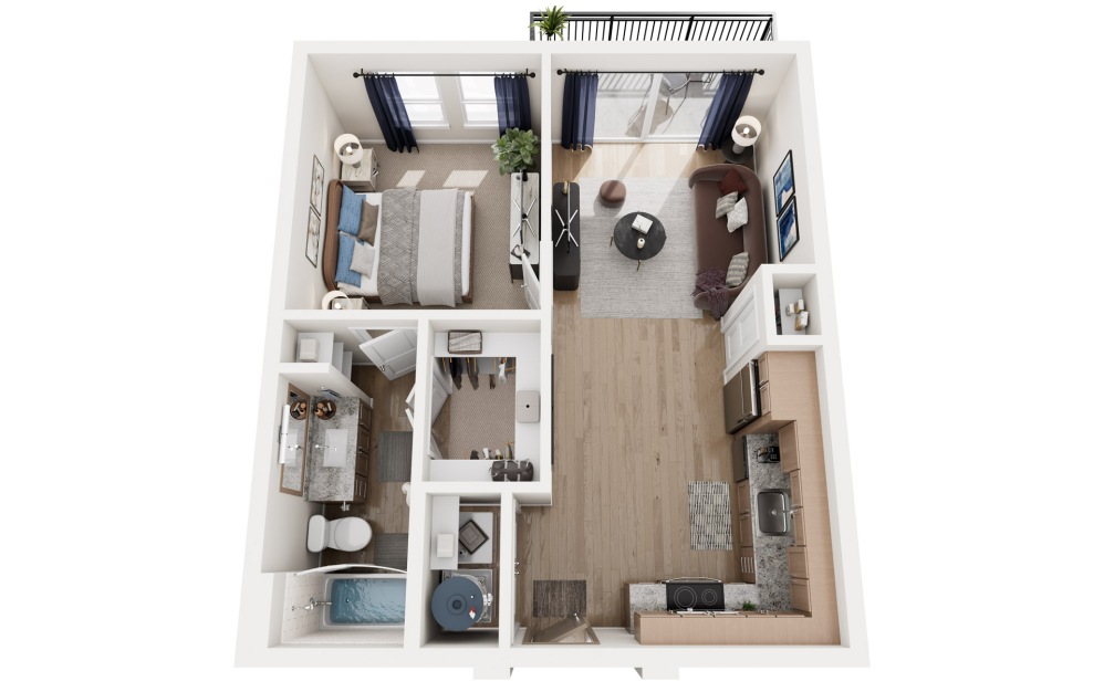 A0 - 1 bedroom floorplan layout with 1 bathroom and 604 square feet