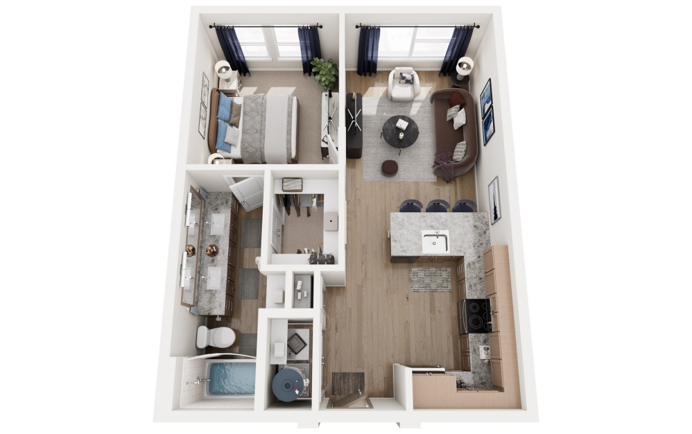 A1 - 1 bedroom floorplan layout with 1 bathroom and 669 square feet
