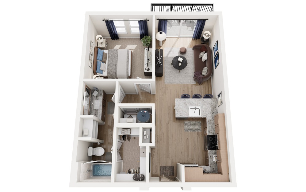 A2 - 1 bedroom floorplan layout with 1 bathroom and 696 square feet
