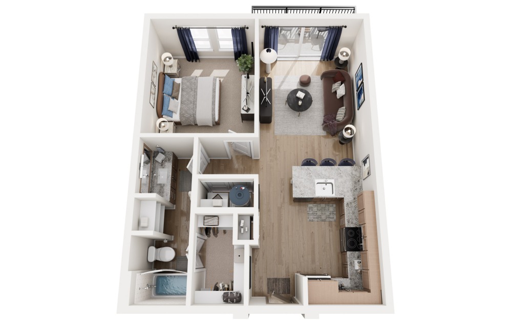 A2A - 1 bedroom floorplan layout with 1 bathroom and 720 square feet