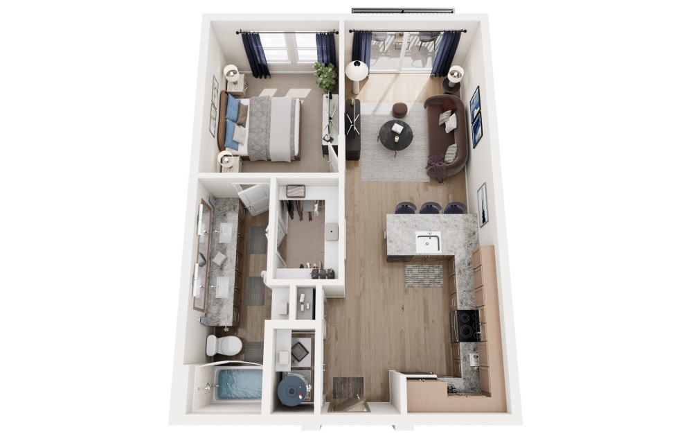 A3 - 1 bedroom floorplan layout with 1 bathroom and 713 square feet