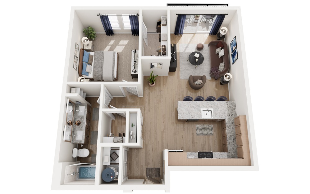 A4 - 1 bedroom floorplan layout with 1 bathroom and 889 square feet