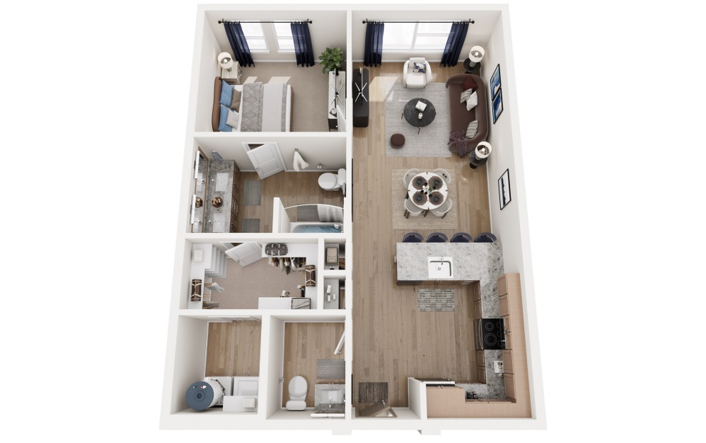 A7 - 1 bedroom floorplan layout with 1.5 bathroom and 901 square feet