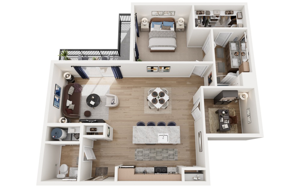 A8 - 1 bedroom floorplan layout with 1.5 bathroom and 1108 square feet