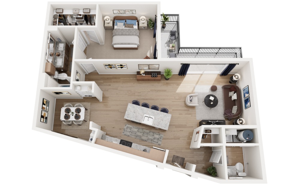 A9 - 1 bedroom floorplan layout with 1.5 bathroom and 1137 square feet