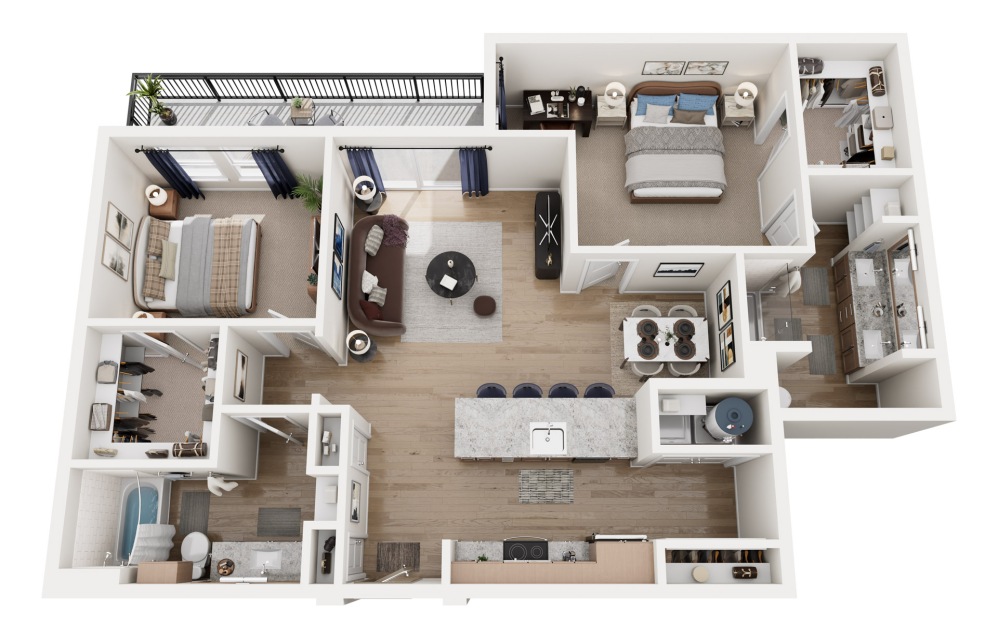 B4 - 2 bedroom floorplan layout with 2 bathrooms and 1228 square feet