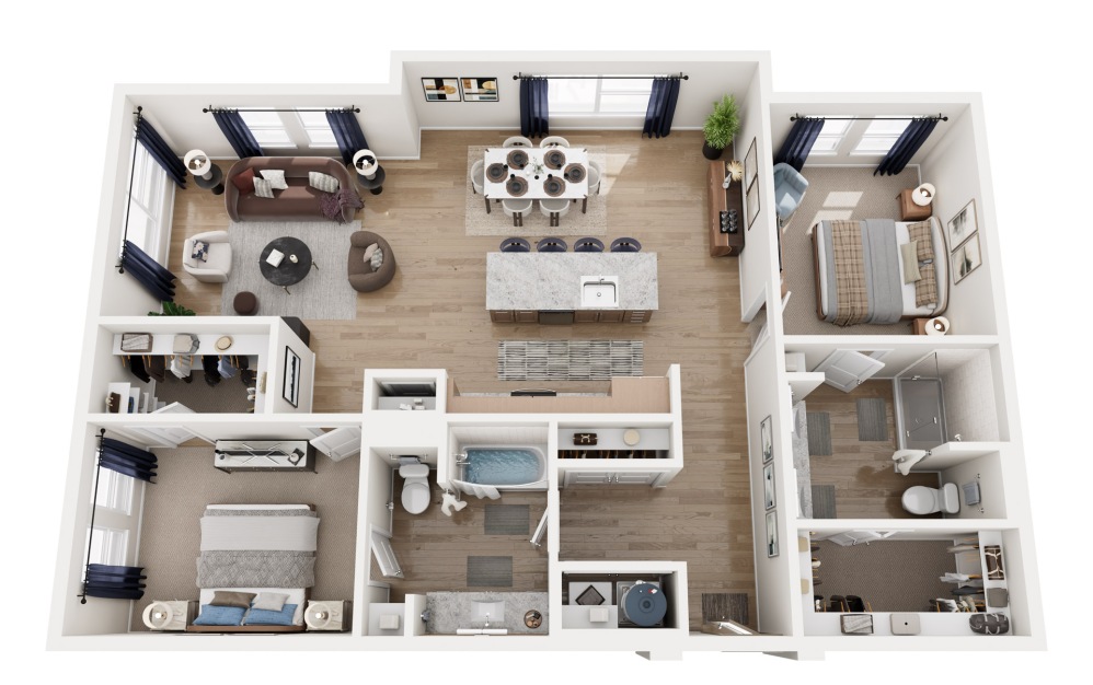 B5 - 2 bedroom floorplan layout with 2 bathrooms and 1373 square feet